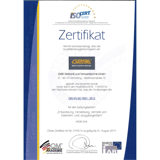 GeBE Picture Hersteller mit Zertifikat nach DIN EN ISO 9001:2015